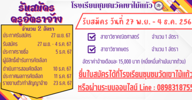 ประกาศโรงเรียนชุมชนวัดเขาไม้แก้วเรื่อง